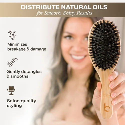 Miniatura 2 de Cepillo de cerdas de jabalí para mujeres y hombres, cepillo de pelo natural 100% cerdas suaves de jabalí para cabello fino y delgado