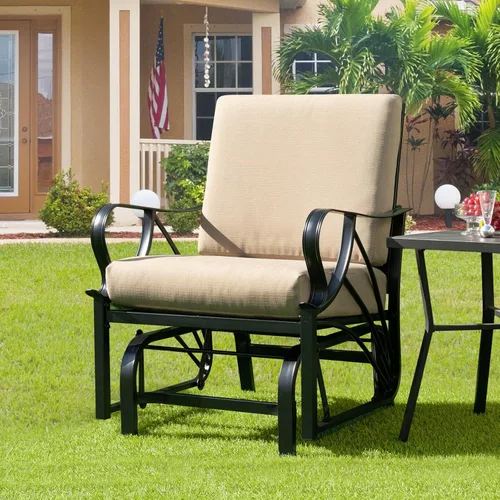 Miniatura 2 de Giantex Mecedora para patio, mecedora para exteriores con cojín grueso, marco de metal rociado, reposabrazos curvado, silla oscilante para jardín