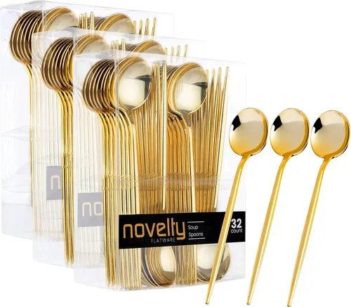 Miniatura 9 de Novedosos cubiertos modernos, cubiertos, cucharaditas de plástico desechables/cuchara de postre Luxury Gold 64