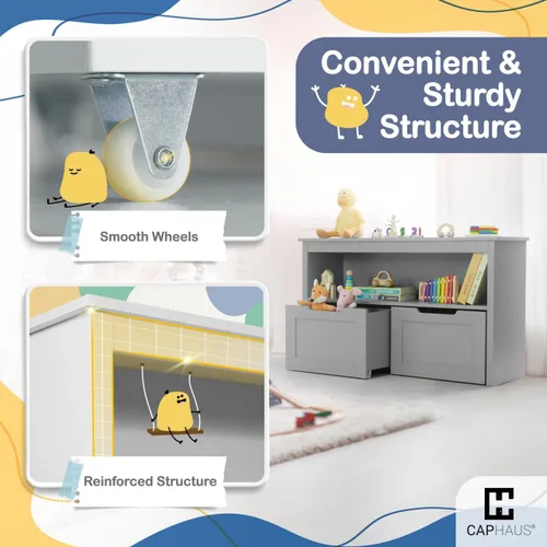 Miniatura 4 de CAPHAUS Organizador de almacenamiento de juguetes con 2 cajones con ruedas, blanco, organización y almacenamiento de sala de juegos, caja