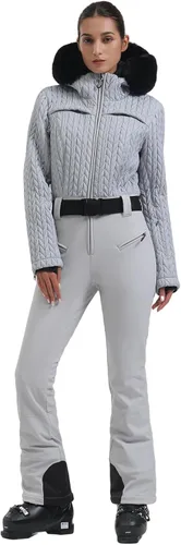 Miniatura 51 de GSOU SNOW Traje de esquí para mujer, traje de nieve delgado de una pieza, chaqueta de nieve, impermeable, resistente al viento, deportes al aire
