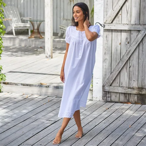 Miniatura 3 de Alexander Del Rossa Camisones de algodón blanco para mujer, camisones de verano para mujer, algodón suave