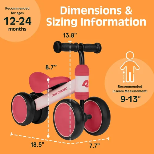 Miniatura 4 de Retrospec Cricket Baby Walker Bicicleta de equilibrio con 4 ruedas para edades de 12 a 24 meses – Juguetes para bebés y niños pequeños para niños