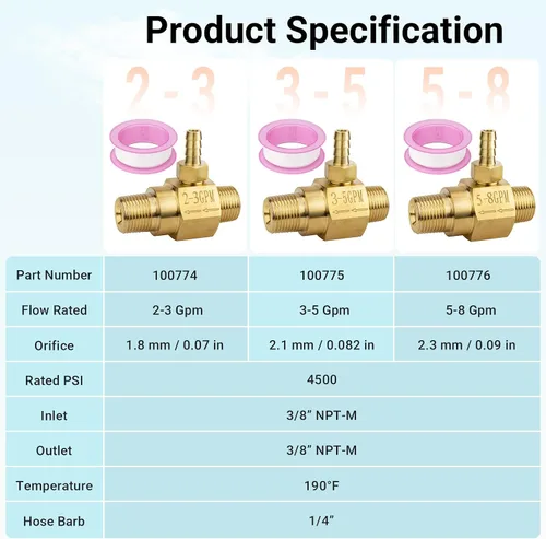Miniatura 3 de Inyector químico de 2-8 Gpm para lavadora a presión de bomba general # 100774 100775 100776, incluyendo orificio 0.071 in & 0.083 in & 0.083 in &
