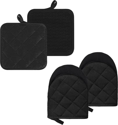 Juego de Manoplas de Horno y Soportes para Ollas, Paquete de 4, Mini Guantes de Cocina de Silicona Resistentes al Calor para 500 Grados Fahrenheit,