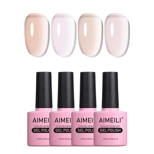 Miniatura 15 de AIMEILI Esmalte de uñas de gel transparente de gelatina helada para remojar UV LED sin hema, esmalte de uñas para el hogar, kit de barniz de SET4-21