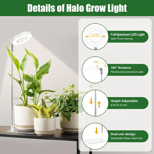 Miniatura 2 de Luz blanca de cultivo de 3.54 pulgadas, luces de espectro completo para plantas para cultivo en interiores con temporizador de 3/9/12H, 3 modos
