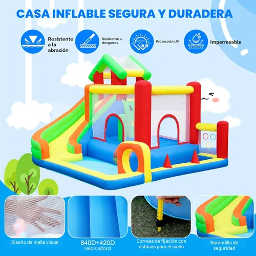 Miniatura 5 de Casa de rebote, castillo inflable con soplador para niños en interiores y exteriores, castillo de salto inflable con pozo de bolas, tobogán, pared