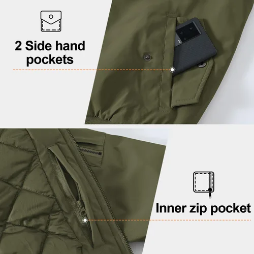 Miniatura 6 de Gopune - Chaqueta bomber para hombre, cortaviento, cálida, resistente al agua, rompevientos, abrigo de invierno, chaquetas acolchadas