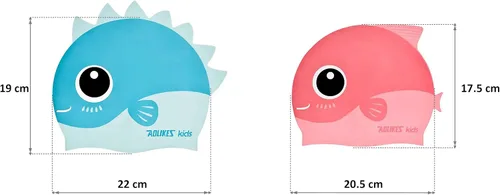 Miniatura 2 de Gorro de natación para niños, cabeza de animal, de silicona, divertido diseño de tiburón, azul y rosa, para cabello largo y corto, para niños y niñas