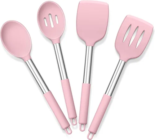 Miniatura 17 de Juego de utensilios de cocina de 4 piezas, E-far utensilios de cocina de silicona para utensilios de cocina antiadherentes, espátula ranurada Azul