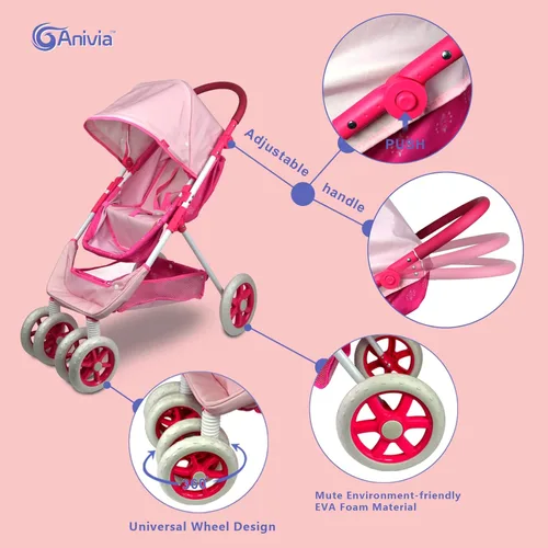 Miniatura 5 de Carriola de Muñecas ANIVIA, Cochecito de Muñecas, Silla de Paseo de Muñecas 2 en 1 y Carriola de Juguetes para Niños, Adecuado para Muñecas de hasta