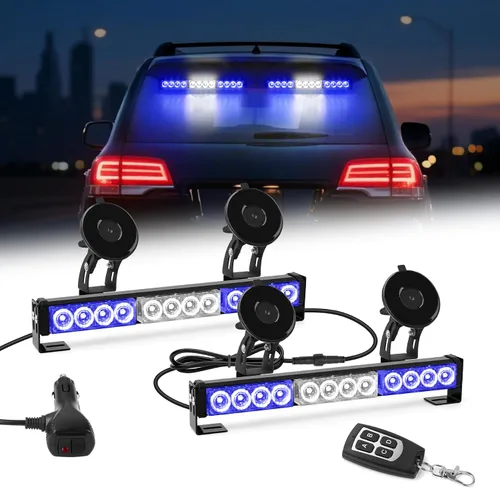 Miniatura 10 de Barra de luces estroboscópicas ámbar y blanco para asesor de tráfico para vehículos, camiones, control remoto inalámbrico, 23 patrones de flash, 2
