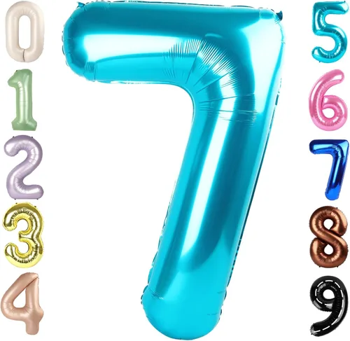 Miniatura 195 de Globos de números de 5 globos de 40 pulgadas, decoraciones de cumpleaños azules para niños y niñas, globos de números azul marino grandes