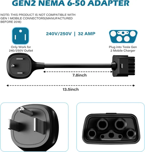 Miniatura 2 de HiFind Adaptador NEMA 6-50 para cargador móvil Tesla Gen 2 de 1 pie, conecta el cargador portátil Tesla a 6-50 enchufes 240/250 V toma de 32