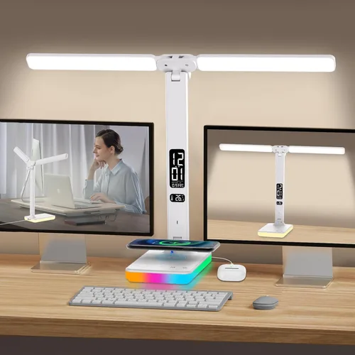 Miniatura 10 de Lámpara de escritorio LED para oficina en casa, puerto de carga USB, luz de escritorio de lectura con 5 temperaturas de color, atenuación continua