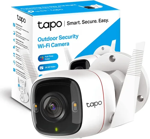 Cámara de seguridad Tapo 2K QHD para exteriores con cable, sensor Starlight para visión nocturna en color, detección AI gratuita, sirena