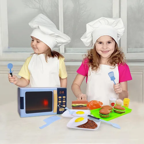 Miniatura 6 de Cuterabit - Juguetes de microondas para niños con luz y sonido, electrodomésticos de cocina realistas, accesorios de cocina de juego y comida
