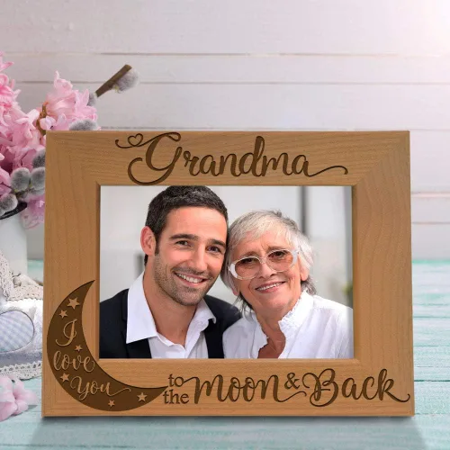 Miniatura 5 de KATE POSH - Marco de fotos de madera natural grabado con texto en inglés "Grandma I Love You to the Moon and Back", regalos para el Día de la Madre