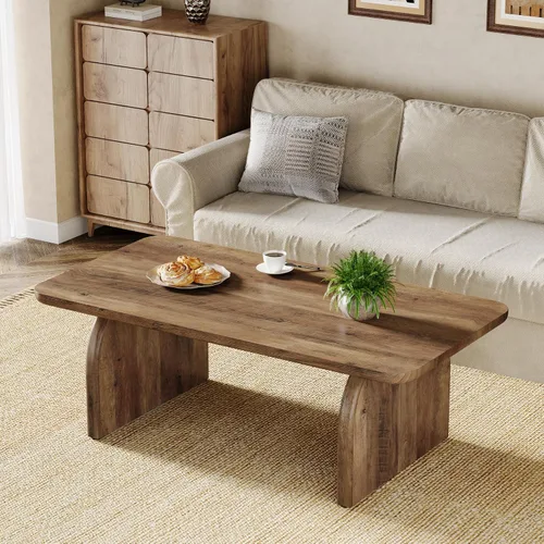 Miniatura 5 de Tribesigns - Mesa de café rectangular, mesa de 47 pulgadas de madera para sala de estar, mesa de centro baja de estilo granja con base resistente