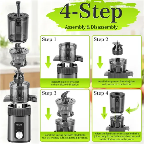 Miniatura 7 de Zeng Exprimidoras de prensado en frío – Silencioso y potente 60 RPM exprimidores de masticación lenta con canal de alimentación grande, máquinas