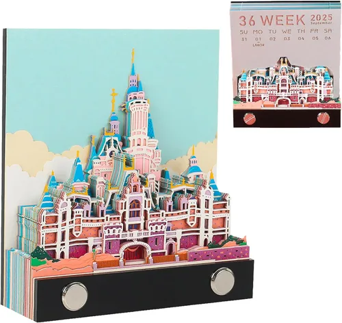 Miniatura 9 de Calendario de piezas de tiempo 2024, bloc de notas de calendario 3D con luces LED y soporte para bolígrafo, calendario de escritorio creativo, bloc