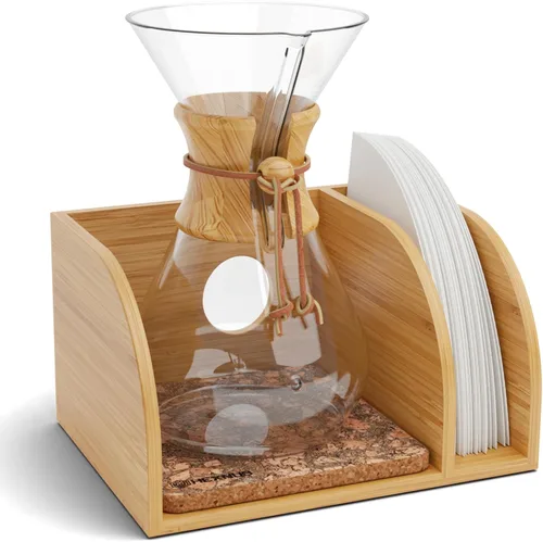 Miniatura 9 de HEXNUB Organizador de bambú para cafetera, se adapta a Chemex, Bodum, Cosori, alfombrilla a prueba de calor, soporte de filtro Alfombrilla
