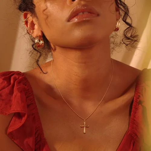 Miniatura 168 de Fettero - Collar con dije de cruz de fe, chapado en oro de 14 K, cadena fina, minimalista, simple, pequeña, para oración, regalo de joyería religiosa