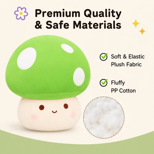 Miniatura 5 de Almohada de felpa de hongos verdes de 14 pulgadas, bonita decoración de hongos grandes, peluche de peluche, juguete suave regalo para niñas, niños