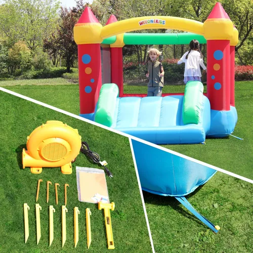 Miniatura 5 de WeeOneKids Casa de Rebote Inflable, Castillo Hinchable con Soplador de Aire y Tobogán, Castillo Familiar Inflable para Patio Trasero