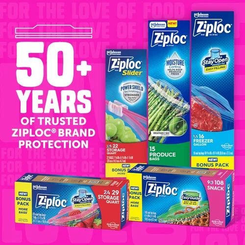Miniatura 7 de Ziploc Bolsas de almacenamiento de alimentos de un galón, diseño abierto con parte inferior de pie, fáciles de llenar, 22
