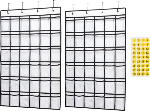 Miniatura 10 de SAVERHO Organizador de bolsillos con 36 bolsillos transparentes para el aula, organizador de bolsillos para sostener teléfonos celulares