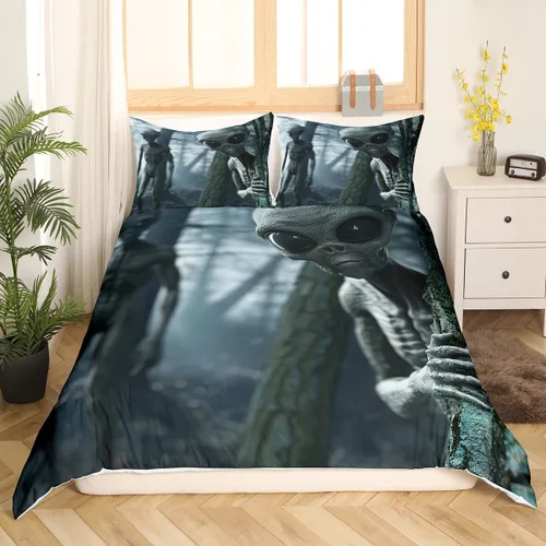 Miniatura 3 de Funda de edredón con estampado de extraterrestre, juego de ropa de cama de nave espacial para niños y niñas, decoración de habitación