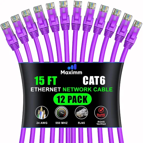 Miniatura 78 de Maximm Cable Ethernet Cat 6 – 7 pies (paquete de 12), LAN de alta velocidad, Internet, parche y cable de red, UTP, 10 Gbps, 550 MHz, color azul