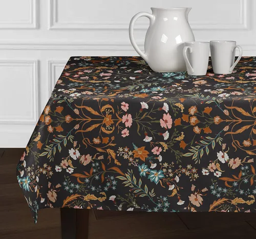 Mantel rectangular bohemio bohemio de 60 x 84 pulgadas, color negro y naranja, funda decorativa para mesa, comedor, cocina, ropa de cama de flores