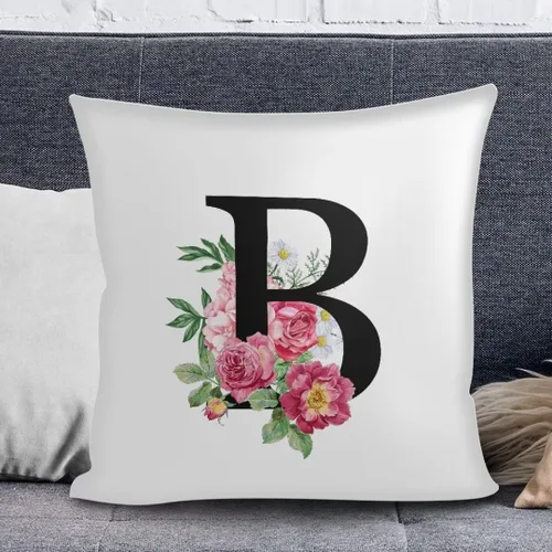 Miniatura 2 de Fundas de almohada decorativas del alfabeto, fundas de almohada con estampado floral de la letra B, fundas de almohada cuadradas suaves, fundas