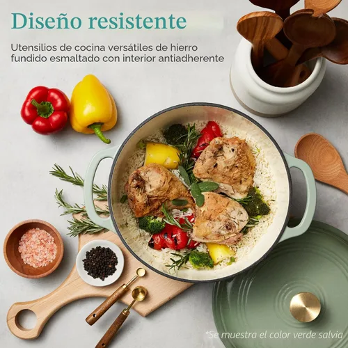 Miniatura 2 de Best Choice Products - Horno holandés redondo de hierro fundido esmaltado de 6 cuartos de galón, utensilios de cocina pretratados de alta