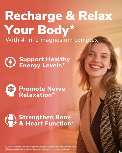 Miniatura 6 de Vitalibre Suplemento complejo de magnesio 4 en 1 de 1030 mg, absorción maximizada, malato, taurato y citrato, sin tamponar, apoyo óseo, corazón