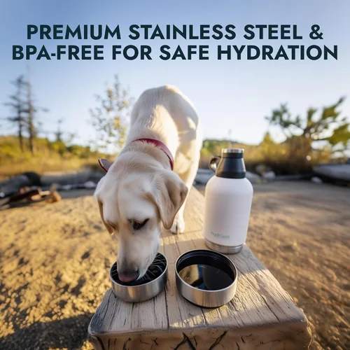 Miniatura 2 de Hydropet Botella de agua portátil para perros (32 onzas), botellas aisladas de viaje para perros y gatos, acero inoxidable, cuenco de comida