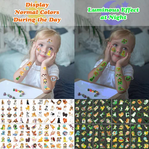 Miniatura 7 de 96 tatuajes temporales para perros y mascotas para niños, resplandor luminoso en la oscuridad, calcomanías de tatuajes falsos de animales