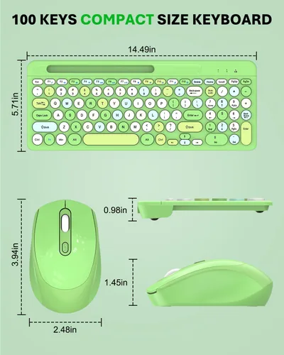 Miniatura 8 de Colorido combo de teclado y mouse inalámbricos, teclas redondas, teclado retro de máquina de escribir de 2.4 GHz con teclado numérico, lindo teclado