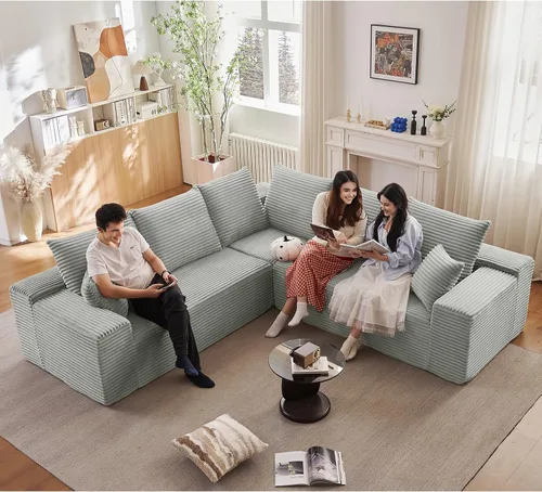 Miniatura 27 de Sofá modular de nube de 140 pulgadas para sala de estar, sofá modular de asiento profundo, juego de sofás de pana grandes y cómodos con espuma