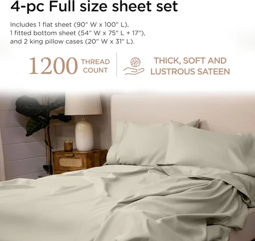 Miniatura 92 de Threadmill Sábanas de Lujo de Algodón Supima, Sábanas de 100% Algodón Suave de 1200 Hilos de Lujo para Cama de Tamaño Completo, Juego de 4 Sábanas