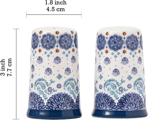 Miniatura 2 de Juego de salero y pimentero de cerámica Talavera azul de Bico, para cocina o decoración, apto para lavavajillas