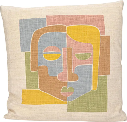 Miniatura 8 de Bloomingville Almohada estampada de algodón tejido con cara abstracta, multicolor