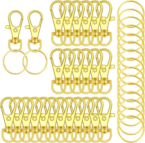 Miniatura 10 de 70 piezas de ganchos giratorios con llaveros, cierre de garra de langosta de metal, anillos para llaveros para manualidades (Oro, 1.2 pulgadas