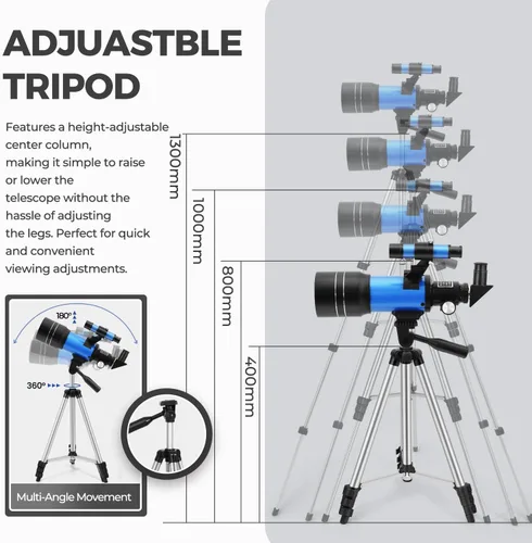 Miniatura 3 de ESAKO - Telescopio para niños y principiantes, telescopios portátiles con apertura de 70 mm y 3 oculares, trípode de altura ajustable y adaptador