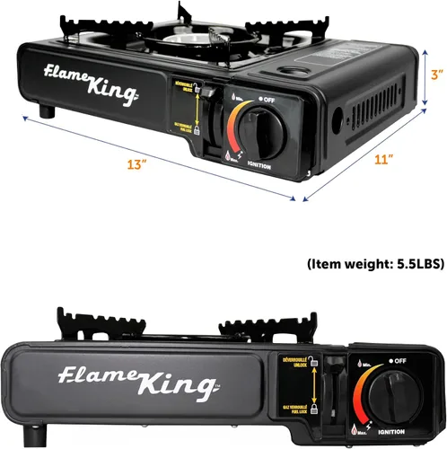 Miniatura 8 de Flame King YSNVT-505-B Estufa de campamento de gas butano y propano de combustible dual con un solo quemador, portátil e ideal para cocinar al aire