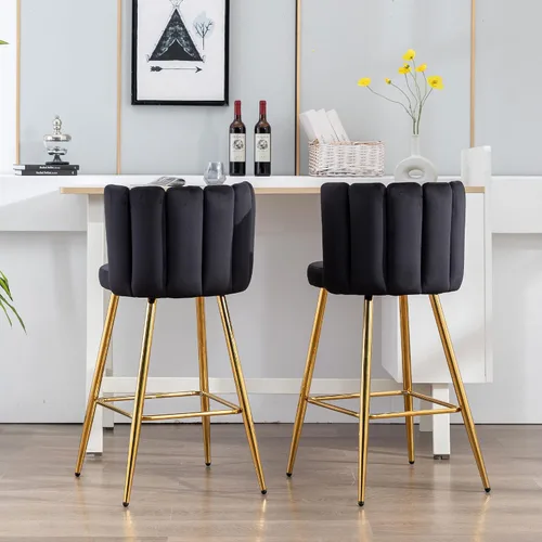 Miniatura 9 de Velvet Taburetes de Bar de 30" de Altura de Barra Juego de 2 Taburetes de Cocina Modernos Taburetes de Mostrador Tapizados con Patas Doradas