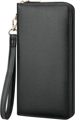 Miniatura 32 de Chelmon - Monedero para mujer de cuero genuino con bloqueo de señal RFID, para tarjetas de crédito